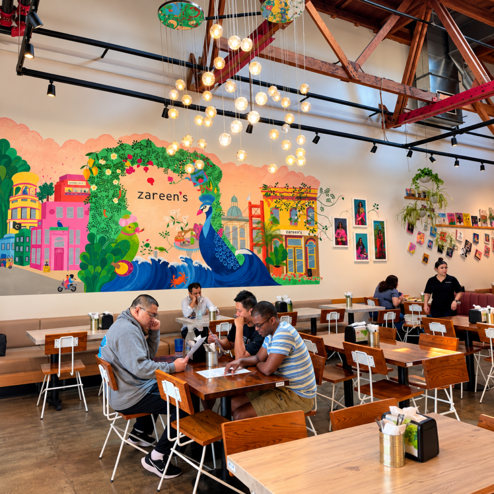 Inside at Zareen's in downtown Redwood City Location